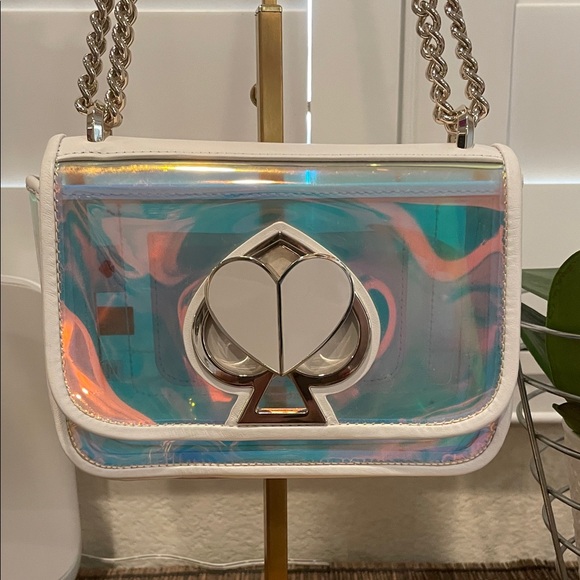 kate spade Handbags - Heart Kate Spade White and Iridescent Crossbody Bag - with Turn-Lock
